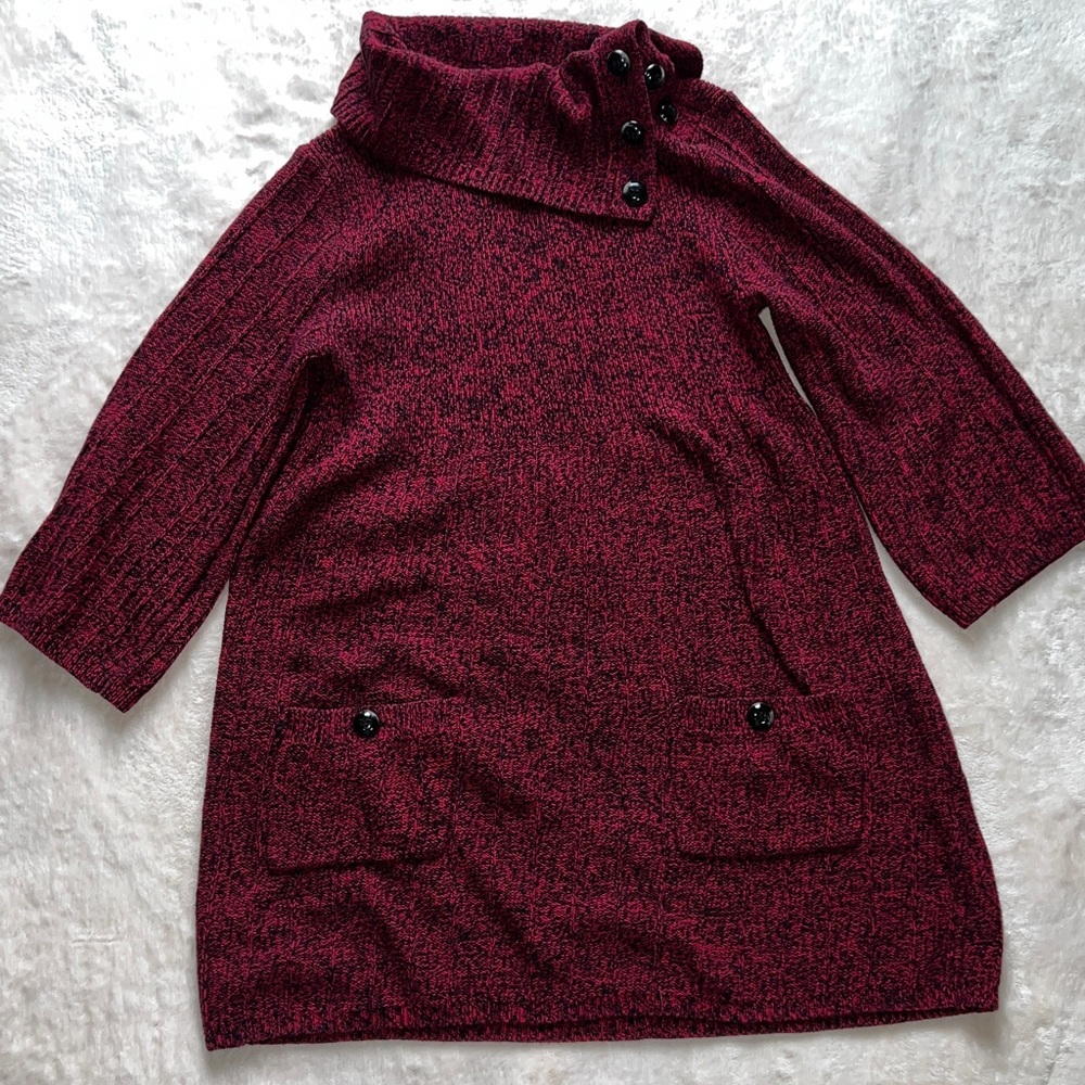 Style & Co Red Black Cowl Neck Tunic Sweater Dress Long Sleeve Women’s Large
